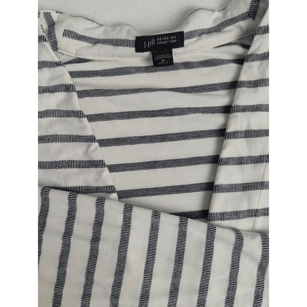 J. Jill Wearever Striped Open Front Cardigan Navy White PM Classic Lightweight - Picture 6 of 12